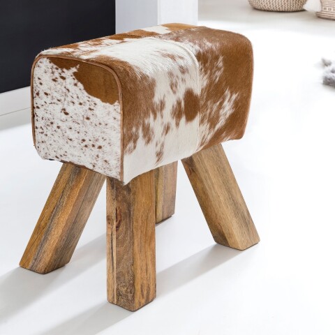 Sitzhocker >WL5.109< in Ziege, Echtleder / Fell - 40x47x30cm (BxHxT)