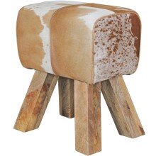 Sitzhocker >WL5.109< in Ziege, Echtleder / Fell - 40x47x30cm (BxHxT)