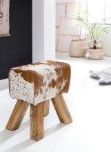 Sitzhocker >WL5.109< in Ziege, Echtleder / Fell - 40x47x30cm (BxHxT)