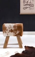 Sitzhocker >WL5.109< in Ziege, Echtleder / Fell - 40x47x30cm (BxHxT)