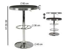 Bartisch >USA< in Schwarz / Chrom, Polyurethan / Metall - 68x60cm (HxD)