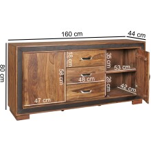 Sideboard >WL5.193< Kunstleder Applikation, Sheesham Massivholz - 160x80x44cm (BxHxT)
