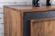 Sideboard >WL5.193< Kunstleder Applikation, Sheesham Massivholz - 160x80x44cm (BxHxT)