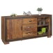 Sideboard >WL5.193< Kunstleder Applikation, Sheesham Massivholz - 160x80x44cm (BxHxT)