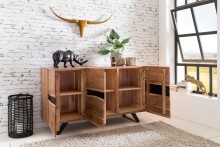 Sideboard >WL5.194< in Akazie, Massivholz / Metall - 148x85x43cm (BxHxT)