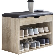 Schuhbank >WL5.262< in Eiche Dekor / PU schwarz - 60x40x30cm (BxHxT)