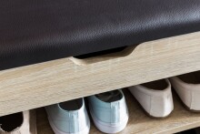 Schuhbank >WL5.262< in Eiche Dekor / PU schwarz - 60x40x30cm (BxHxT)
