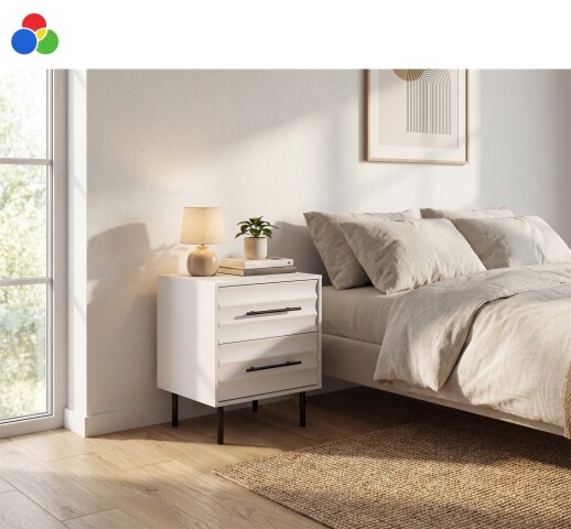 Nachtkonsole >Falun< mit 3D-Fronten in Wellenoptik, Farben zur Auswahl - 40x55x39cm (BxHxT)