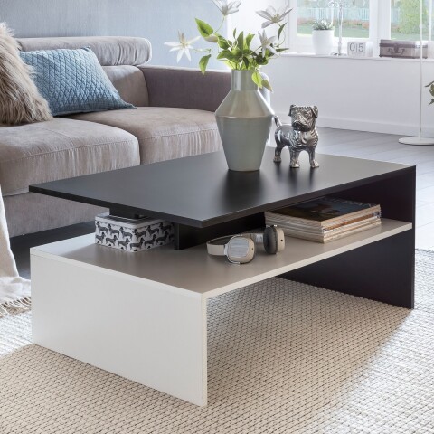 Couchtisch >WL5.282< in schwarz / weiß, Holzwerkstoff - 90x43x60cm (BxHxT)
