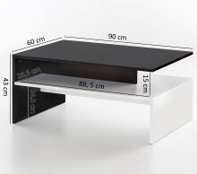Couchtisch >WL5.282< in schwarz / weiß, Holzwerkstoff - 90x43x60cm (BxHxT)