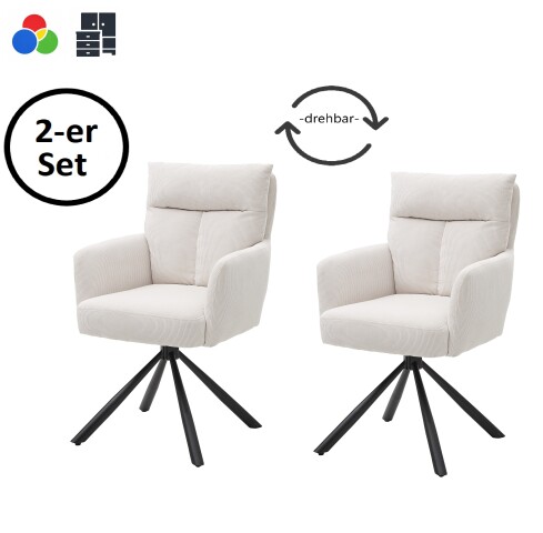 Armlehnstuhl >Solveig< (2er-Set) in hell beige/schwarz - 60x93x67 (BxHxT)