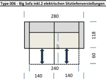 Big-Sofa >Wolve< 2x elektr. Sitzverstellung, 2 Kissen, grau - 280x108x118cm (BxHxT)