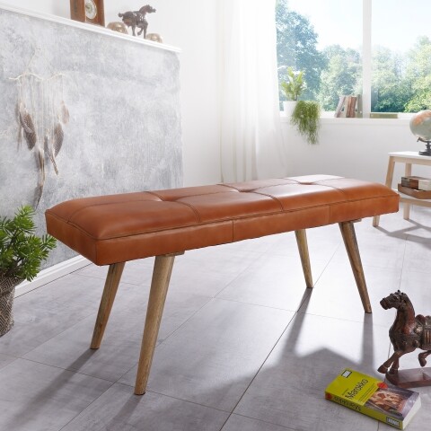 Sitzbank >WL5.319< in Braun, Echtleder - 117x51x38cm (BxHxT)