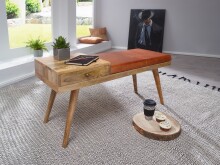 Sitzbank >WL5.322< in Braun, Leder / Massivholz - 100x52x38cm (BxHxT)