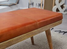 Sitzbank >WL5.322< in Braun, Leder / Massivholz - 100x52x38cm (BxHxT)
