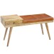 Sitzbank >WL5.322< in Braun, Leder / Massivholz - 100x52x38cm (BxHxT)