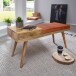 Sitzbank >WL5.322< in Braun, Leder / Massivholz - 100x52x38cm (BxHxT)