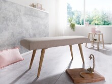 Sitzbank >WL5.329< in Beige, Baumwolle / Massivholz - 117x51x38cm (BxHxT)