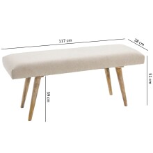Sitzbank >WL5.329< in Beige, Baumwolle / Massivholz - 117x51x38cm (BxHxT)