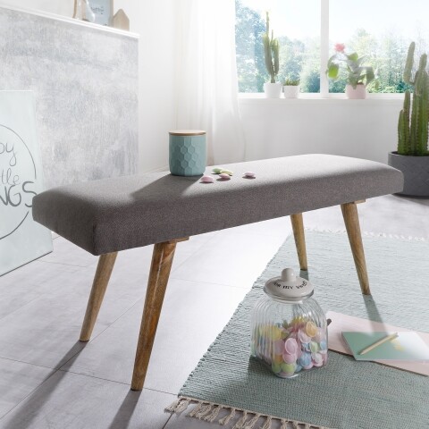 Sitzbank >WL5.330< in Grau, Baumwolle / Massivholz - 117x51x38cm (LxHxT)