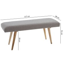 Sitzbank >WL5.330< in Grau, Baumwolle / Massivholz - 117x51x38cm (LxHxT)