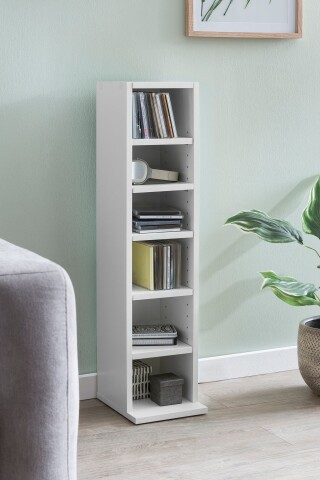 CD-Regal >WL5.336< in Weiß, Holzwerkstoff - 21x91x20cm (BxHxT)