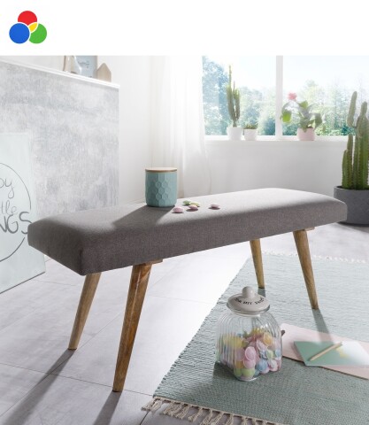 Sitzbank >WL5.330< in Grau oder beige, Baumwolle / Massivholz - 117x51x38cm (LxHxT)