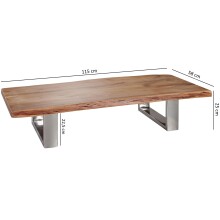 Couchtisch >WL5.524< in Akazie, Massivholz / Metall - 115x25x58cm (BxHxT)
