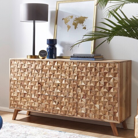 Sideboard >REWA< in Akazie, Massivholz - 140x79x40cm (BxHxT)