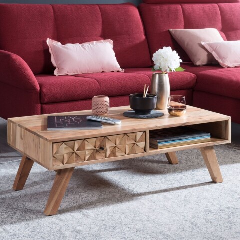 Couchtisch >REWA< in Akazie, Massivholz - 95x35x50cm (BxHxT)