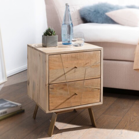 Nachtkommode >SIKAR< in Mango, Massivholz - 40x56x40cm (BxHxT)