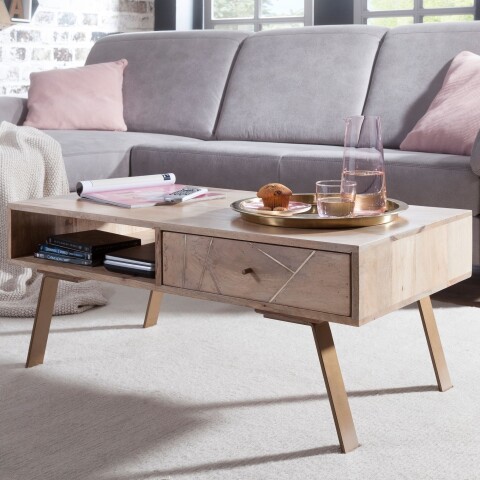 Couchtisch >SIKAR< in Mango, Massivholz - 95x42x50cm (BxHxT)