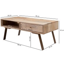 Couchtisch >SIKAR< in Mango, Massivholz - 95x42x50cm (BxHxT)