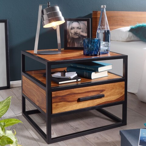 Nachttisch >WL5.624< in Sheesham, Massivholz - 50x45x45cm (BxHxT)
