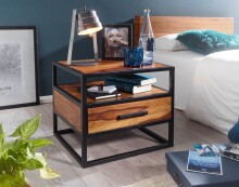 Nachttisch >WL5.624< in Sheesham, Massivholz - 50x45x45cm (BxHxT)