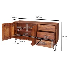 Sideboard >WL5.629< in Sheesham, Massivholz  - 145x75x45cm (BxHxT)