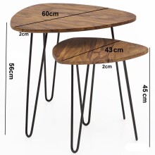Satztisch >WL5.659< (2er-Set) in Sheesham, Massivholz - 60x56x60cm (BxHxT)