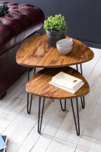 Satztisch >WL5.659< (2er-Set) in Sheesham, Massivholz - 60x56x60cm (BxHxT)