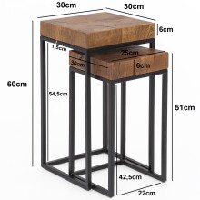 Satztisch >WL5.660< (2er-Set) in Sheesham, Massivholz - 30x60x30cm (BxHxT)