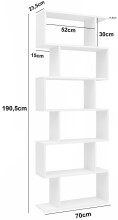 Bücherregal >WL5.691< in Weiß, Holzwerkstoff - 70x191x24cm (BxHxT)