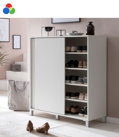 Schuhschrank >WL5.712< in Weiß oder Eiche Dekor, Holzwerkstoff - 100x108x38cm (BxHxT)