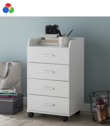 Rollcontainer >WL5.748< in Weiß oder Eiche Dekor, Holzwerkstoff - 40x71x33cm (BxHxT)