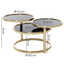 Couchtisch >WL5.767< in Schwarz / Gold, Metall / Glas - 43x58cm (HxD)