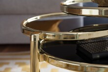 Couchtisch >WL5.767< in Schwarz / Gold, Metall / Glas - 43x58cm (HxD)