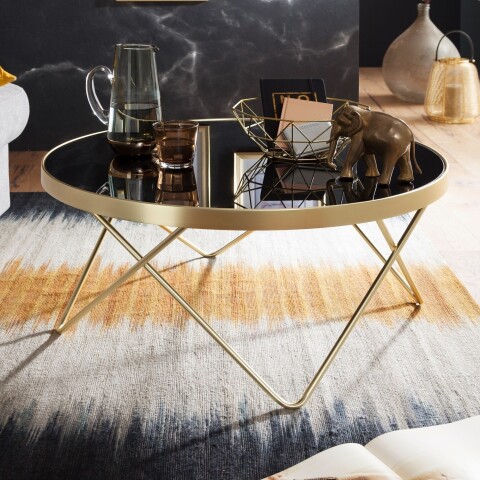 Couchtisch >WL5.786< in Schwarz / Gold, Metall / Glas - 39x82cm (HxD)