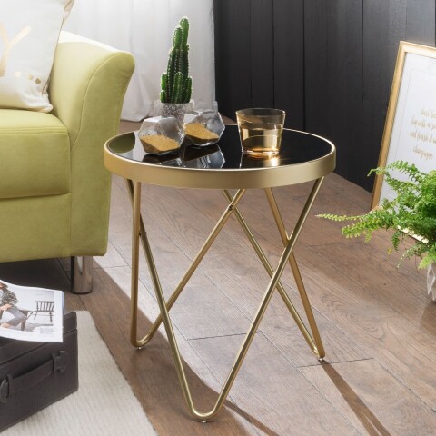 Beistelltisch >PARMA< in Schwarz / Gold, Metall / Glas - 46x42cm (HxD)
