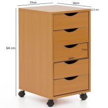Rollcontainer >WL5.924< in Buche Dekor, Holzwerkstoff - 33x64x38cm (BxHxT)