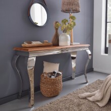 Konsolentisch >WL5.946< in Sheesham + Silber, Massivholz - 130x76x42cm (BxHxT)