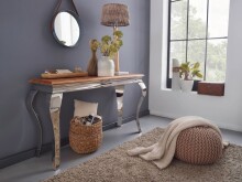 Konsolentisch >WL5.946< in Sheesham + Silber, Massivholz - 130x76x42cm (BxHxT)