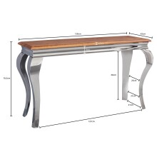 Konsolentisch >WL5.946< in Sheesham + Silber, Massivholz - 130x76x42cm (BxHxT)